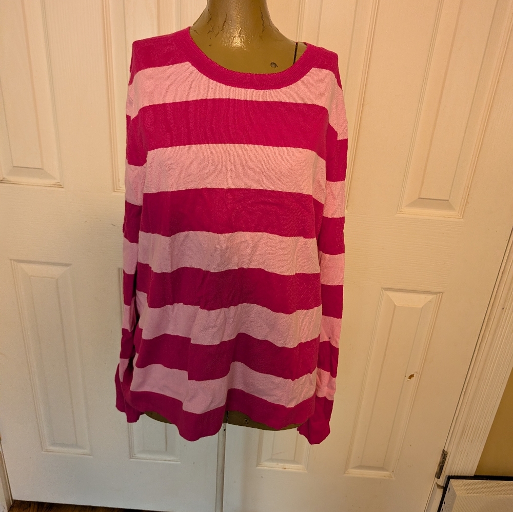 NWT J. Crew Teddie Lightweight Sweater, Size XL, Pink Striped